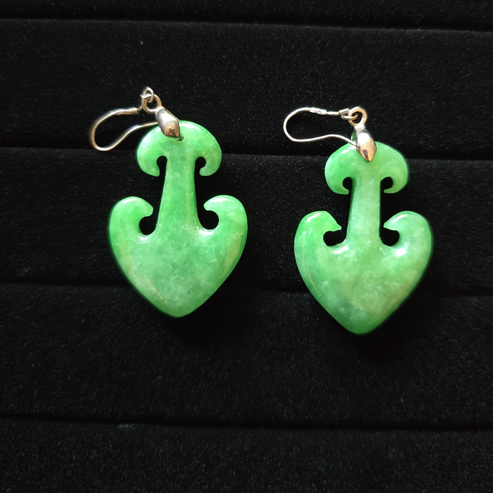 🐉 Vintage Green Lucky Jade Anchor Earrings